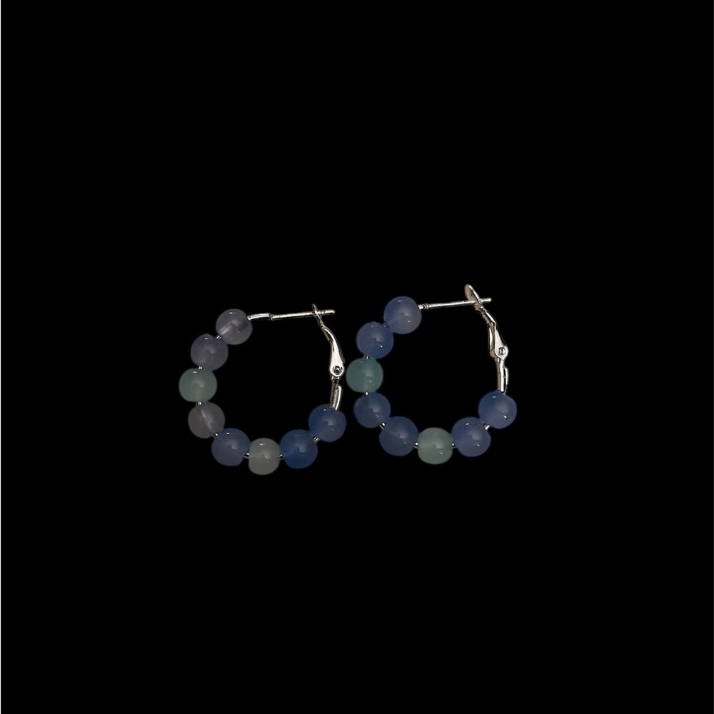 Blue and Green Beaded Hoop Earrings